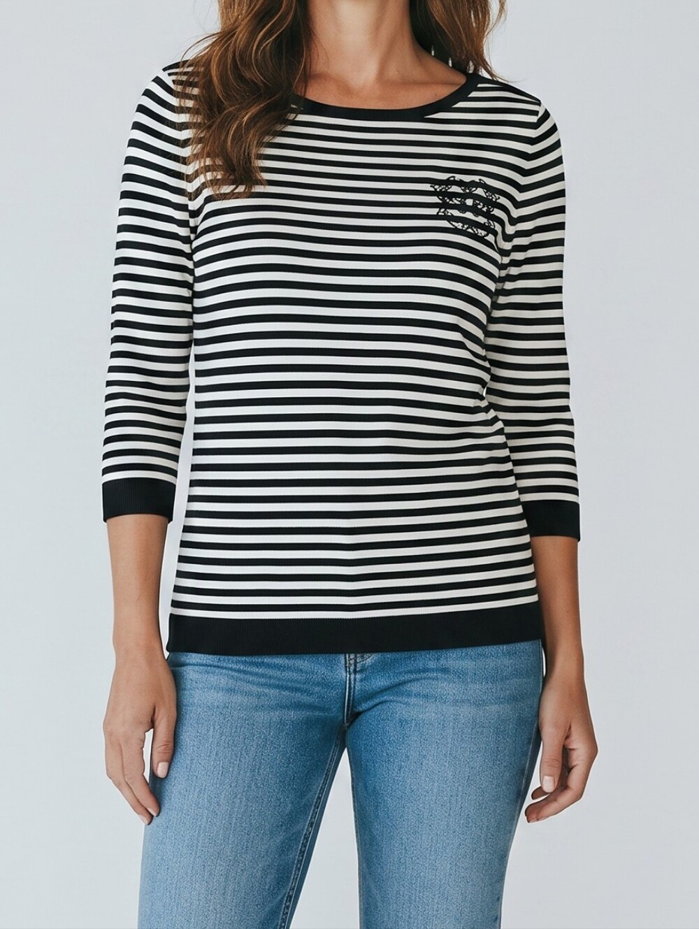 Escada Nautical Striped 3/4 Sleeve Top Tee